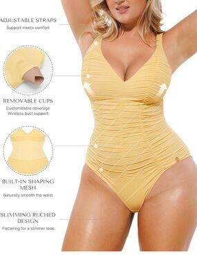 SHAPELLX Yellow Ruched One-Piece Swimsuit with Adjustable Straps NWT XLARGE